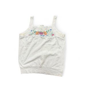 Vintage Women's White and Cream tank top lace trim
